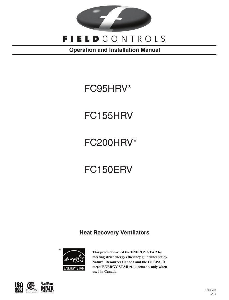 FIELD CONTROLS FC95HRV OPERATION AND INSTALLATION MANUAL Pdf Download