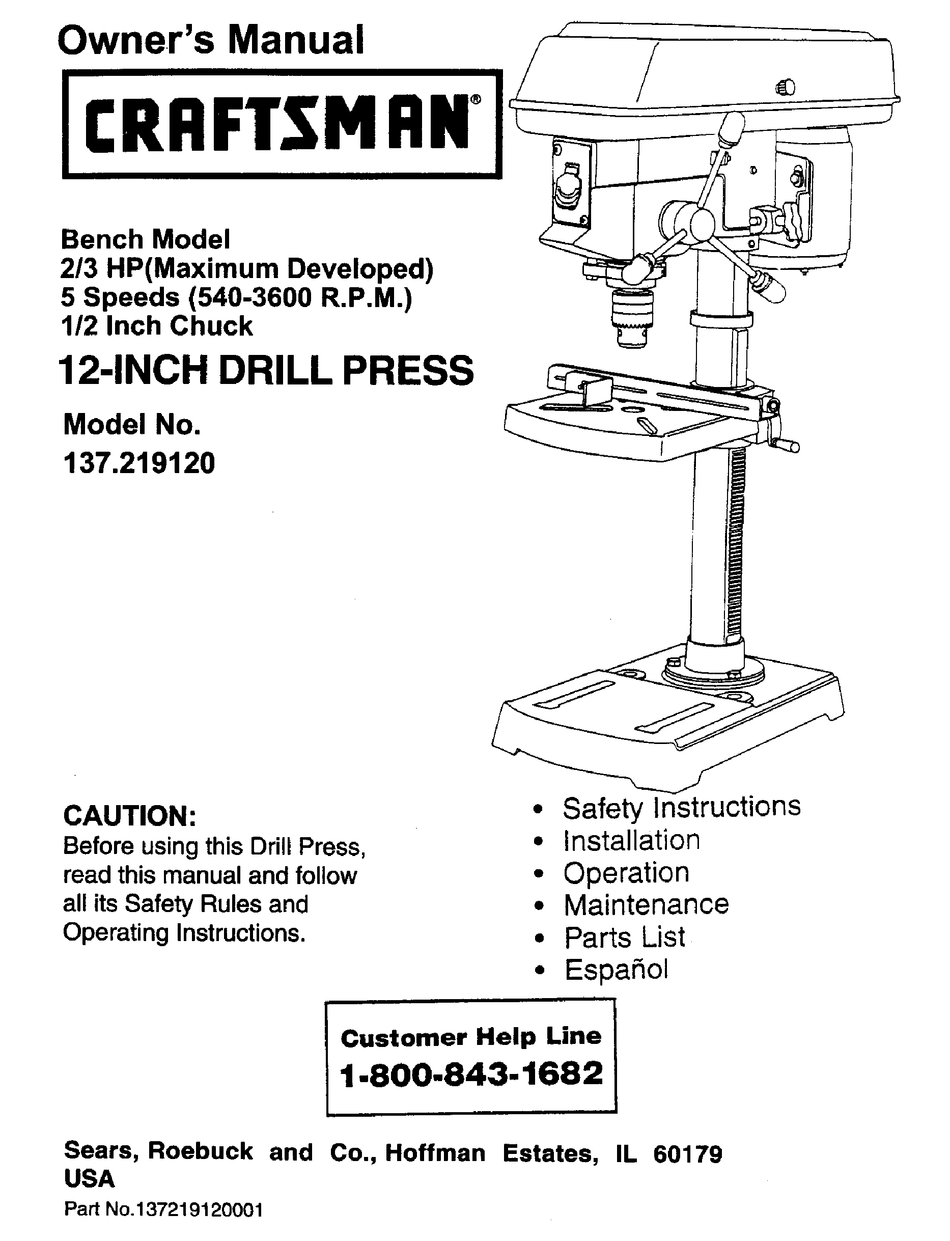 craftsman drill sharpener owners manual