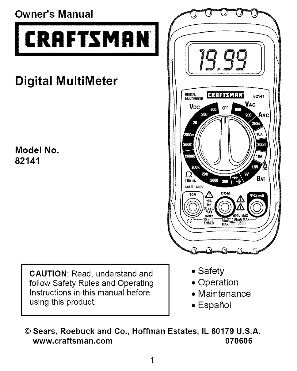 Craftsman Multimeter Manual 82141