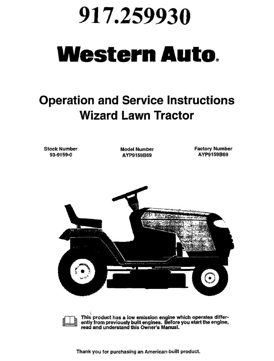 western auto lawn tractor parts