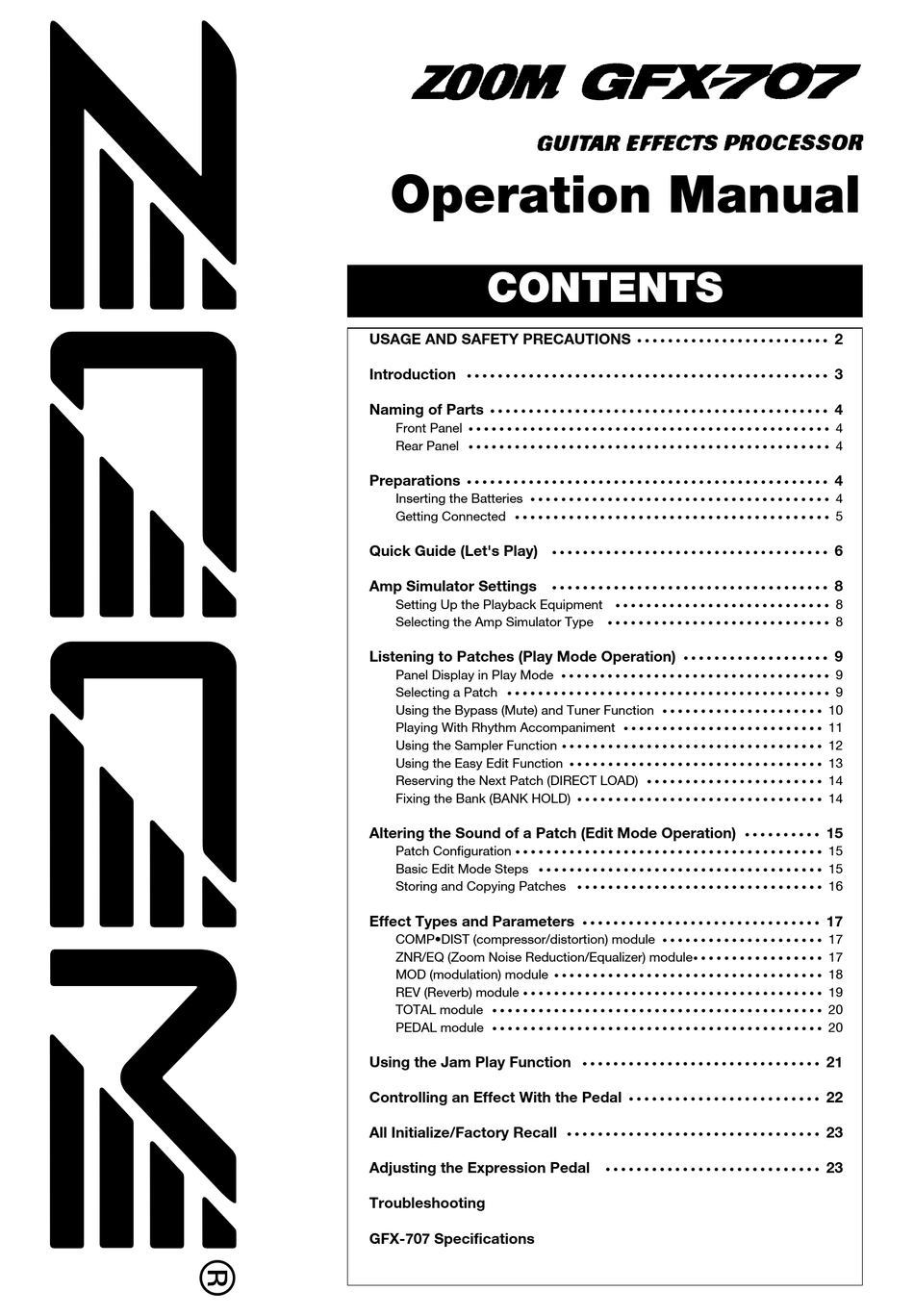 ZOOM GFX-707 OPERATION MANUAL Pdf Download | ManualsLib
