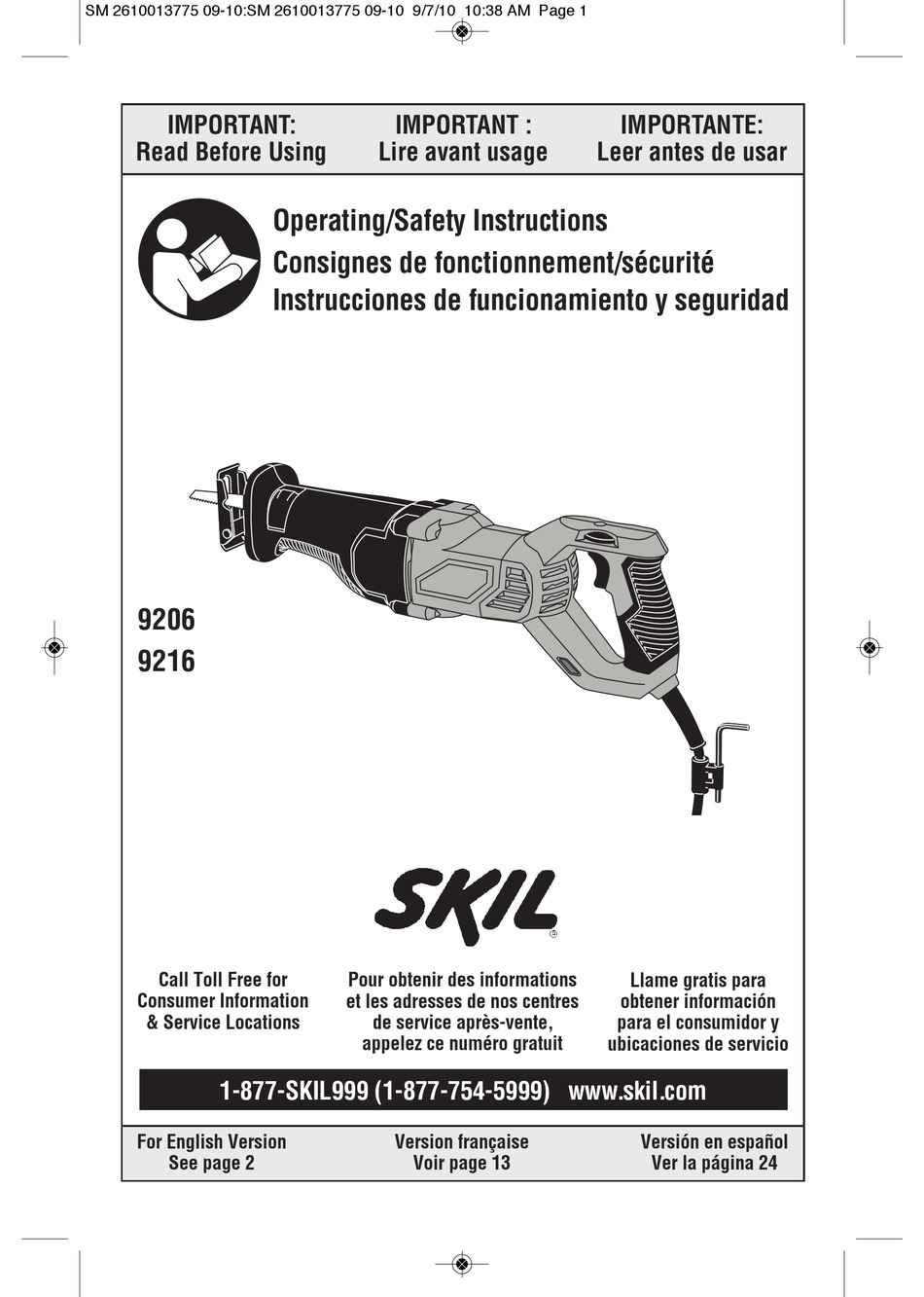 SKIL 9216 OPERATING INSTRUCTIONS MANUAL Pdf Download