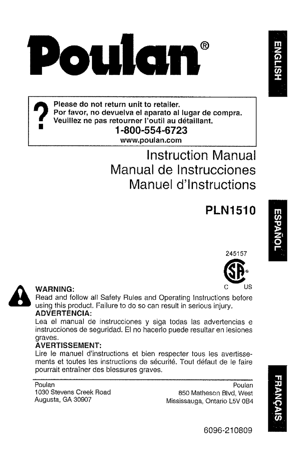 POULAN PRO PLN1510 INSTRUCTION MANUAL Pdf Download ManualsLib
