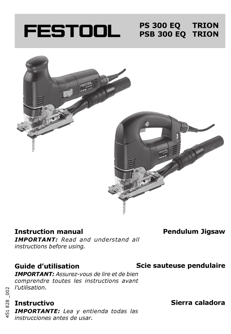 Festool Ps 300 Eq Trion Instruction Manual Pdf Download Manualslib