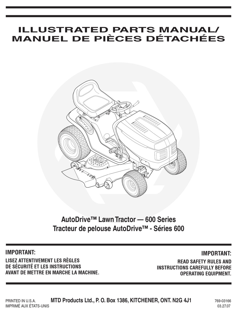 Mtd Autodrive 600 Series Parts Manual Pdf Download 