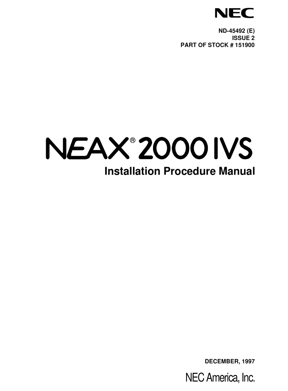 Nec Neax 2000 Ivs Installation Manual Pdf Download Manualslib