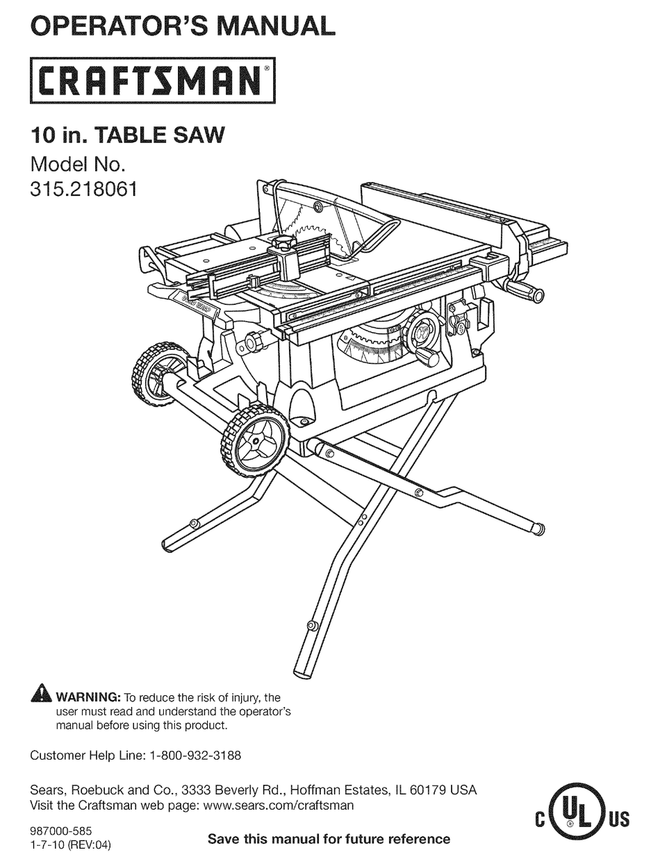 CRAFTSMAN 315.218061 OPERATOR'S MANUAL Pdf Download | ManualsLib