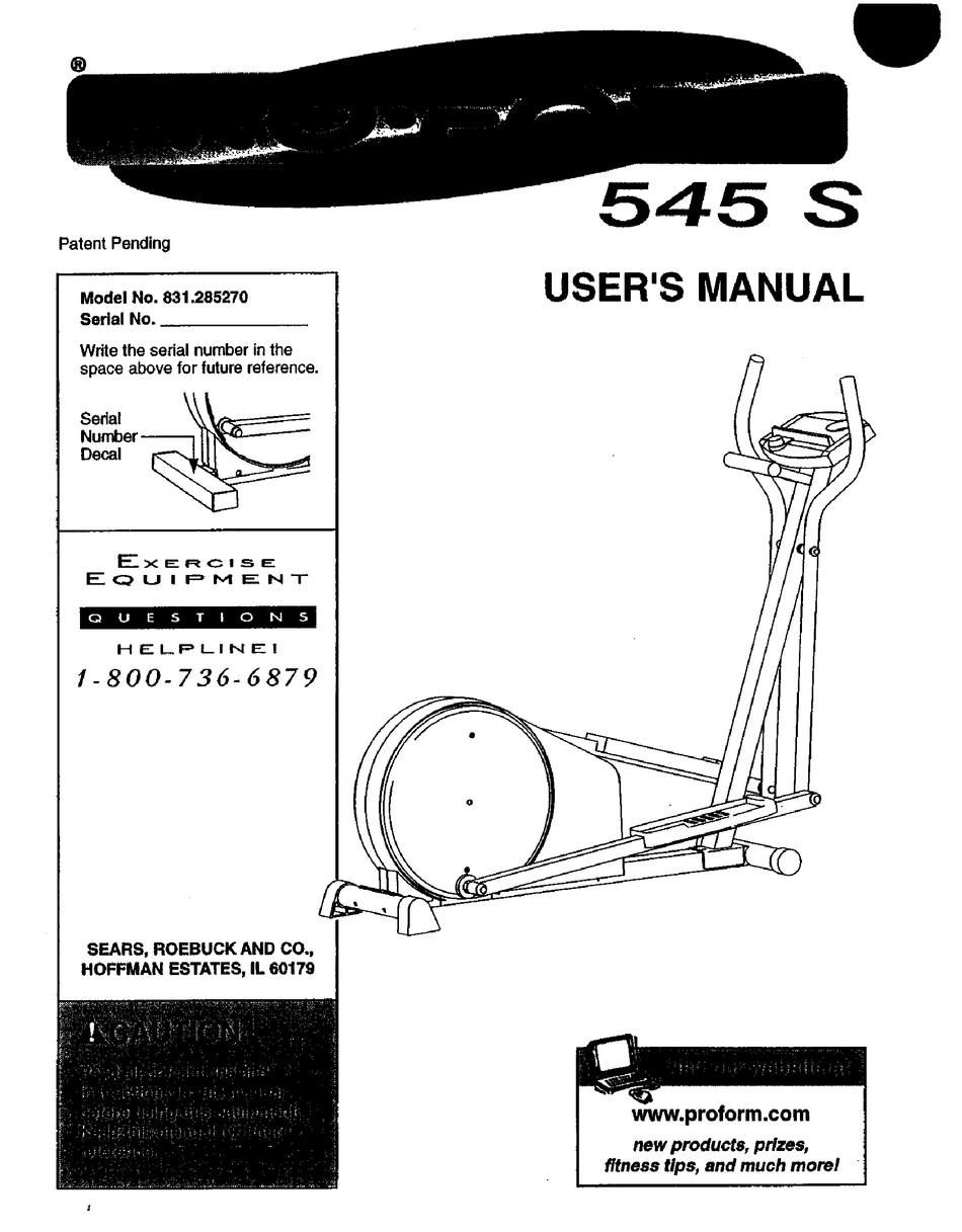 PROFORM 545 S USER MANUAL Pdf Download | ManualsLib