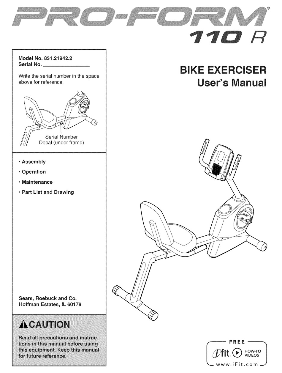 PROFORM 110 R USER MANUAL Pdf Download | ManualsLib