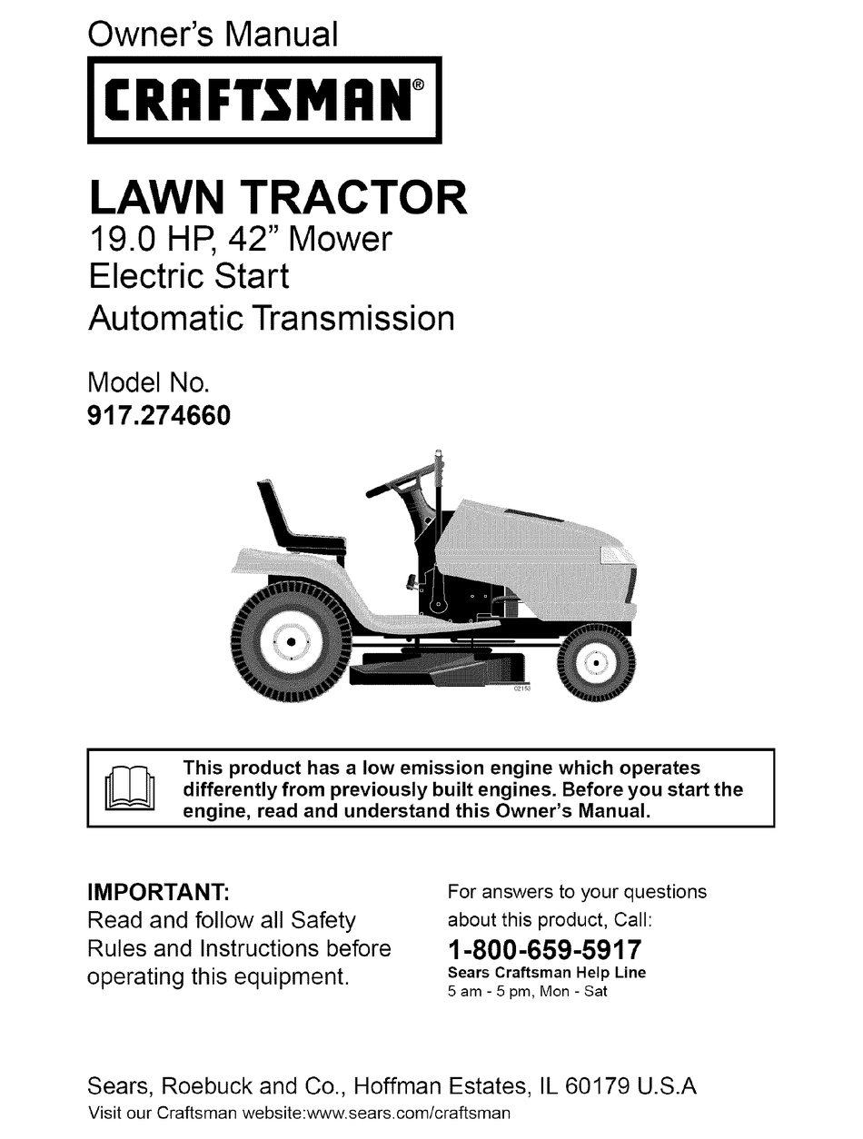 Craftsman 42 inch outlet riding mower owner's manual