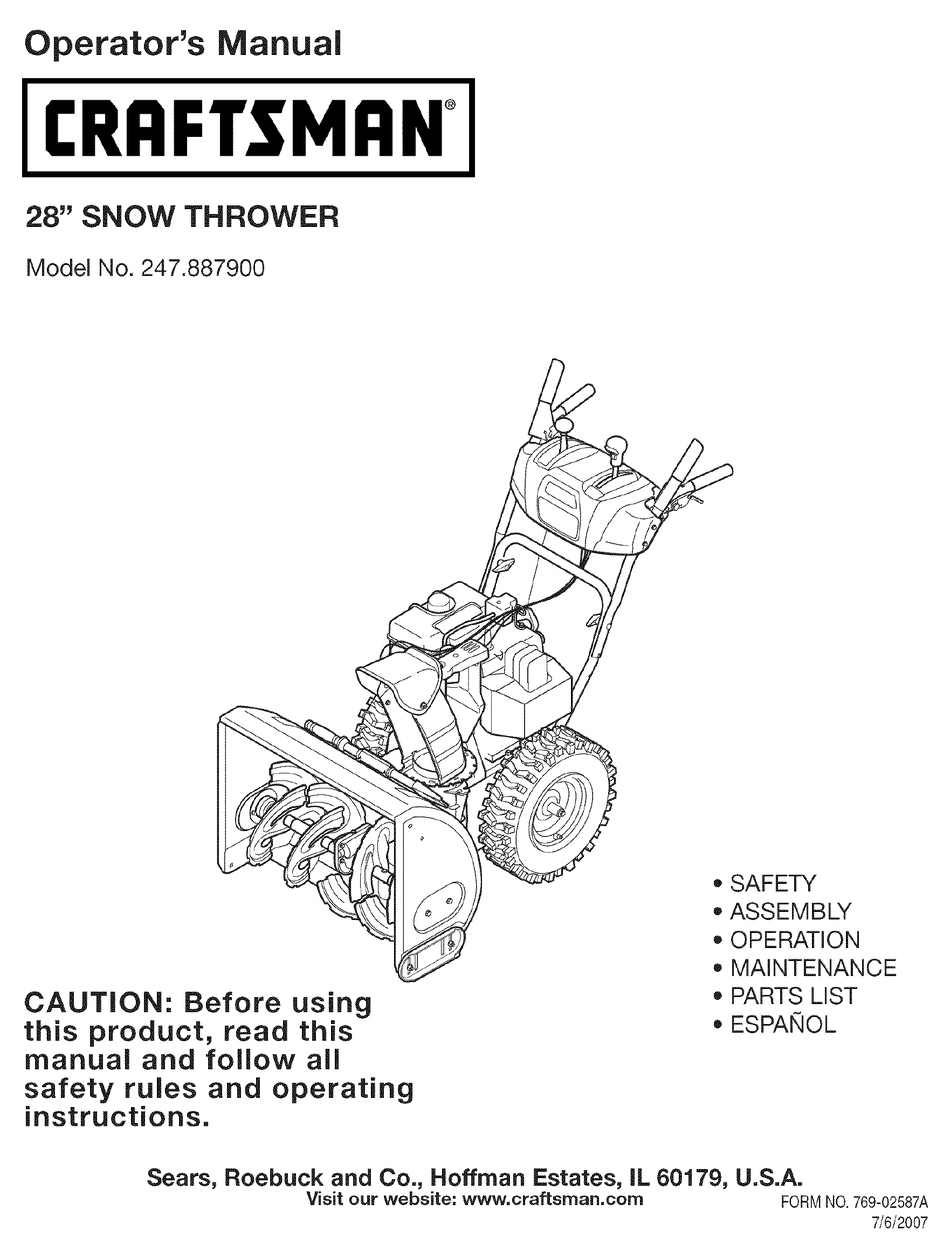 CRAFTSMAN 247.887900 OPERATOR'S MANUAL Pdf Download | ManualsLib