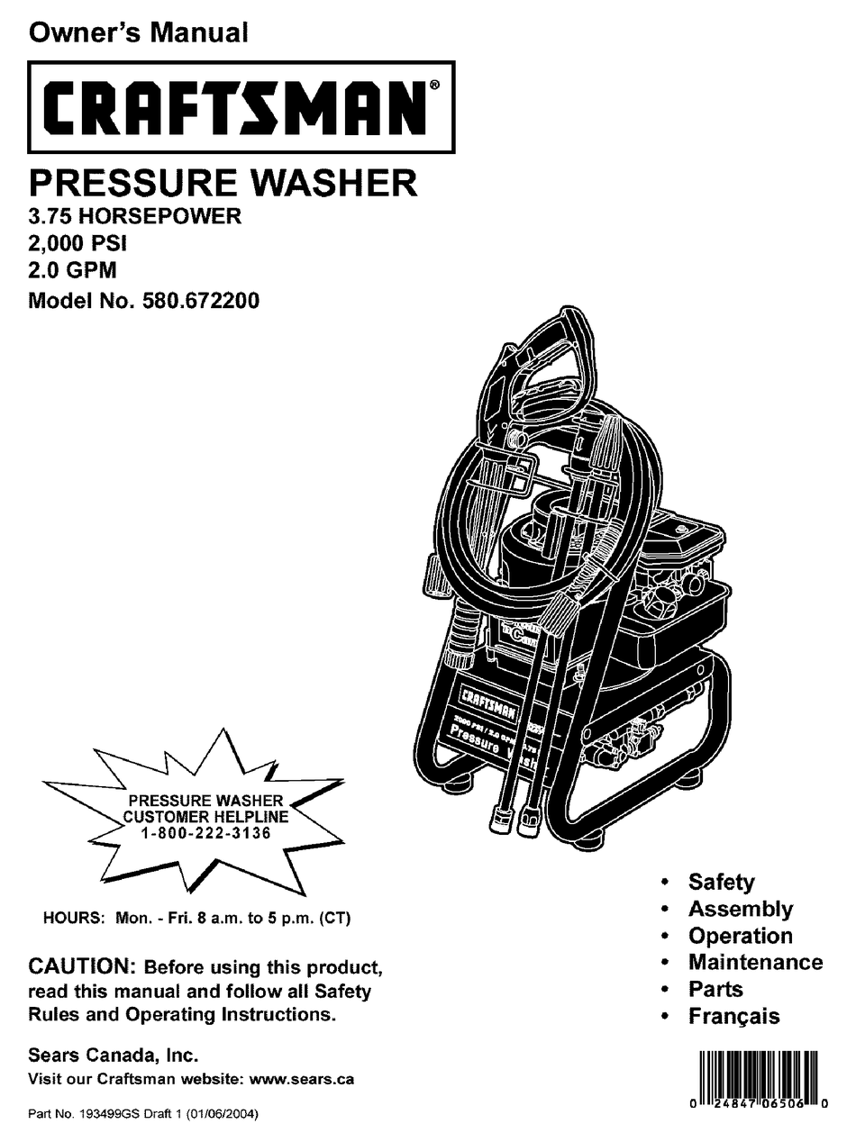 Craftsman перевод. Инструкция по эксплуатации Craftsman-536.887996. GPM no.580.