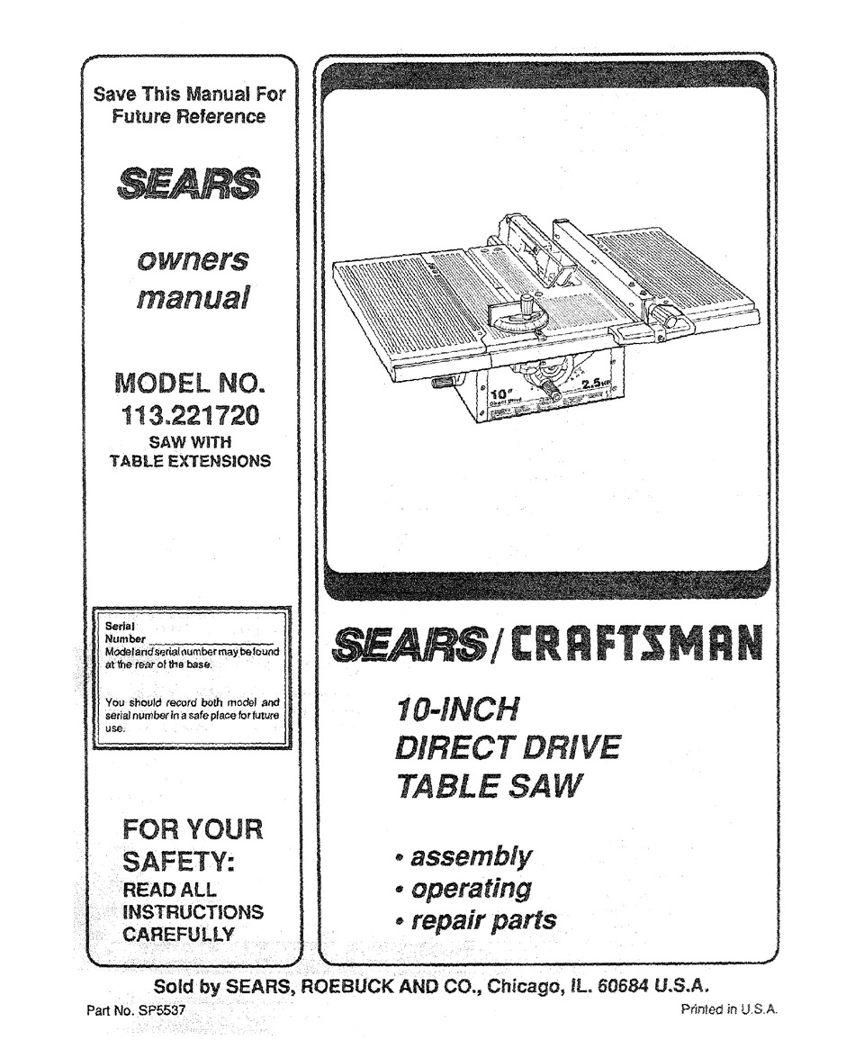 Sears craftsman 10 inch deals direct drive table saw