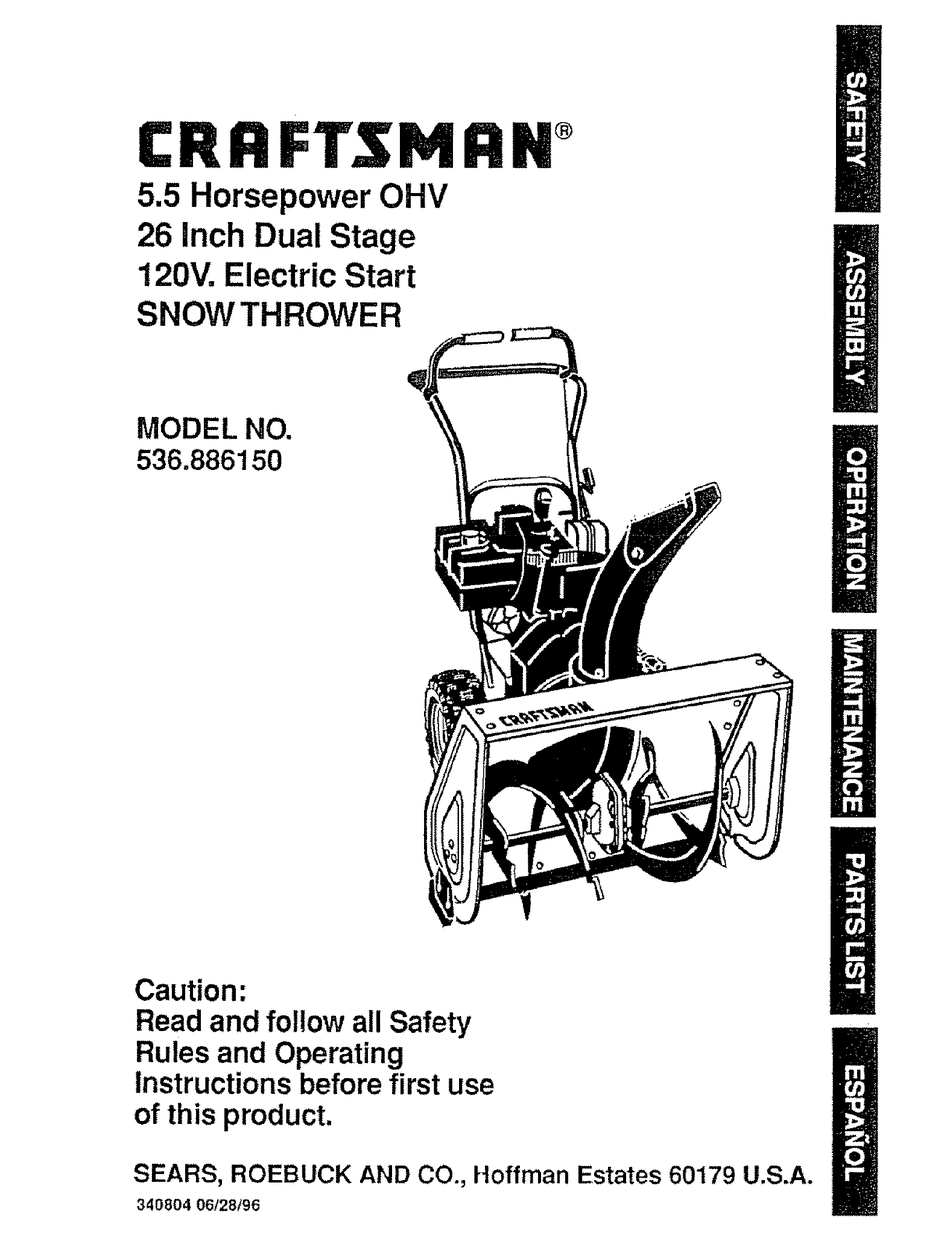 CRAFTSMAN 536.886150 OWNER'S MANUAL Pdf Download | ManualsLib