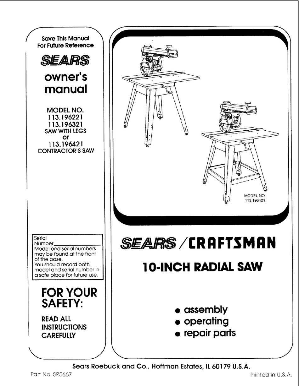 Инструкция по эксплуатации мини пилы. Craftsman Radial Arm saw. Operator's instructions manual инструкция. Tools Radial saw. Owner Parts.