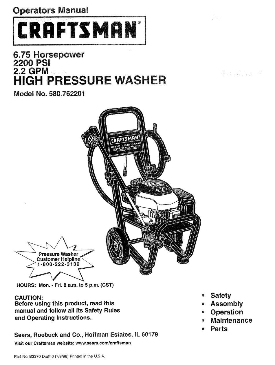 CRAFTSMAN 580.762201 OPERATOR