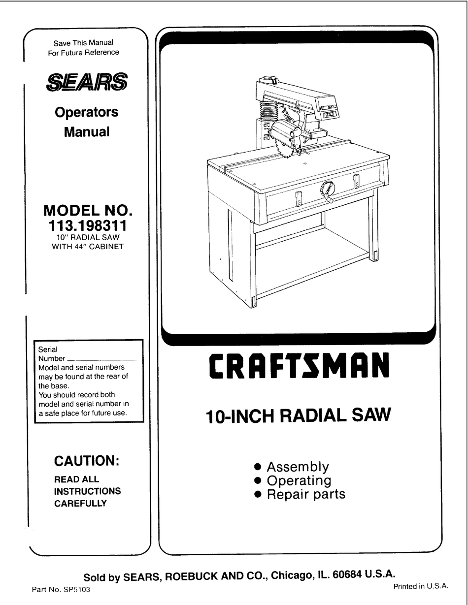 SEARS CRAFTSMAN 113.198311 OPERATOR