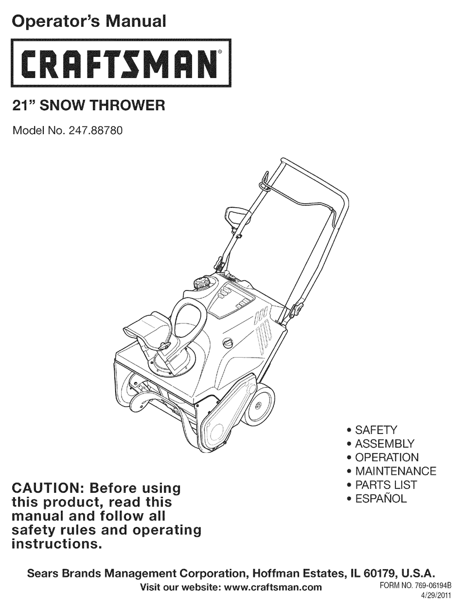 CRAFTSMAN 247.88780 OPERATOR'S MANUAL Pdf Download | ManualsLib