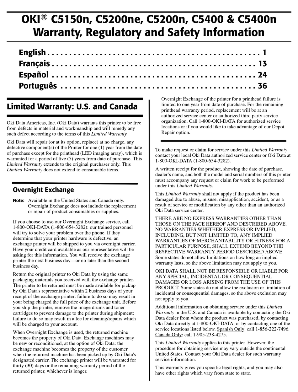 OKI C5150N REGULATORY AND SAFETY INFORMATION MANUAL Pdf Download