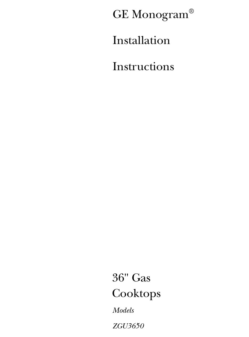 GE MONOGRAM ZGU3650 INSTALLATION INSTRUCTIONS MANUAL Pdf Download ManualsLib