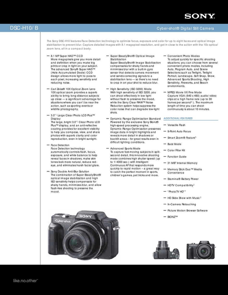 SONY CYBERSHOT DSCH10/B USER MANUAL Pdf Download ManualsLib