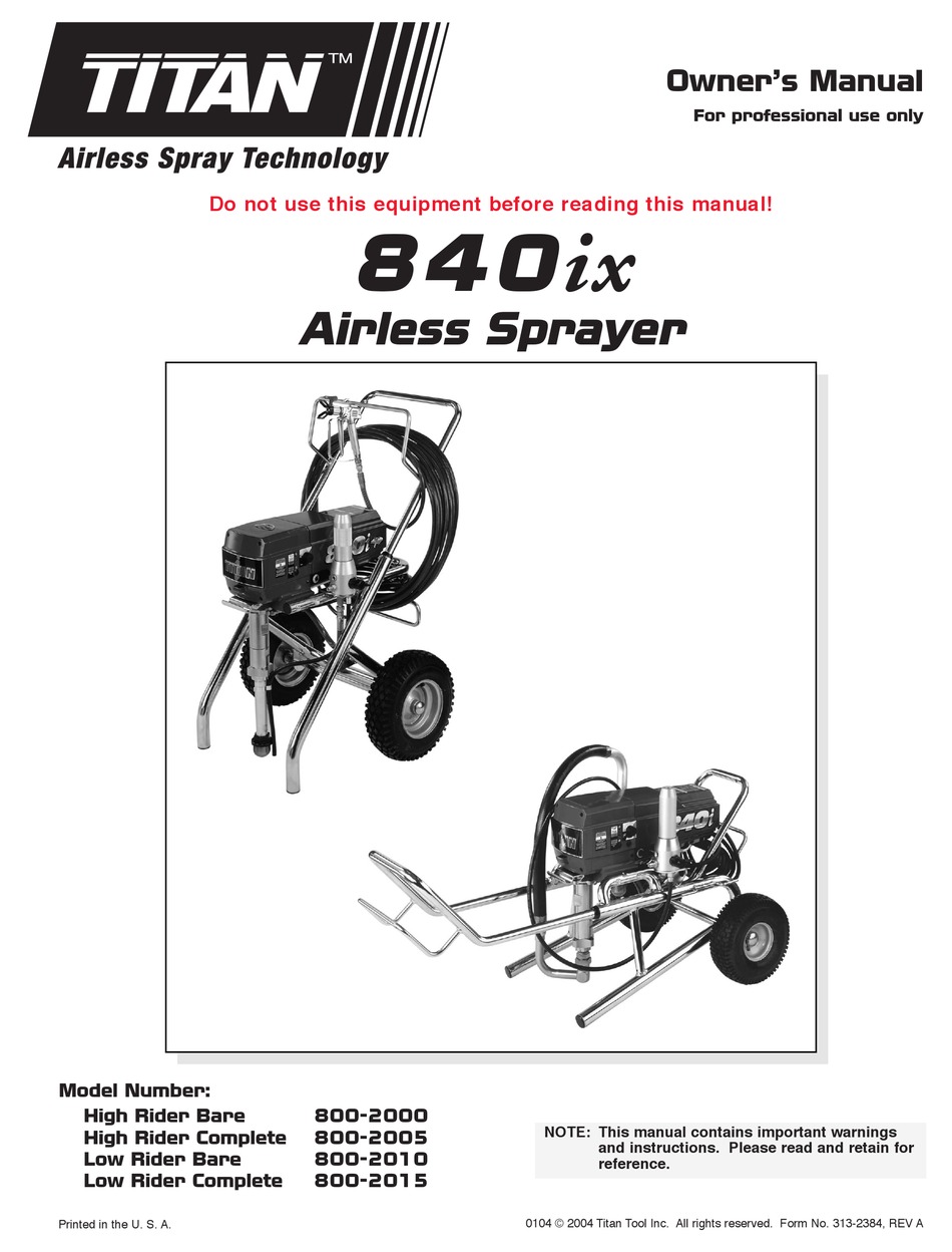 TITAN TOOL 840IX OWNER'S MANUAL Pdf Download ManualsLib