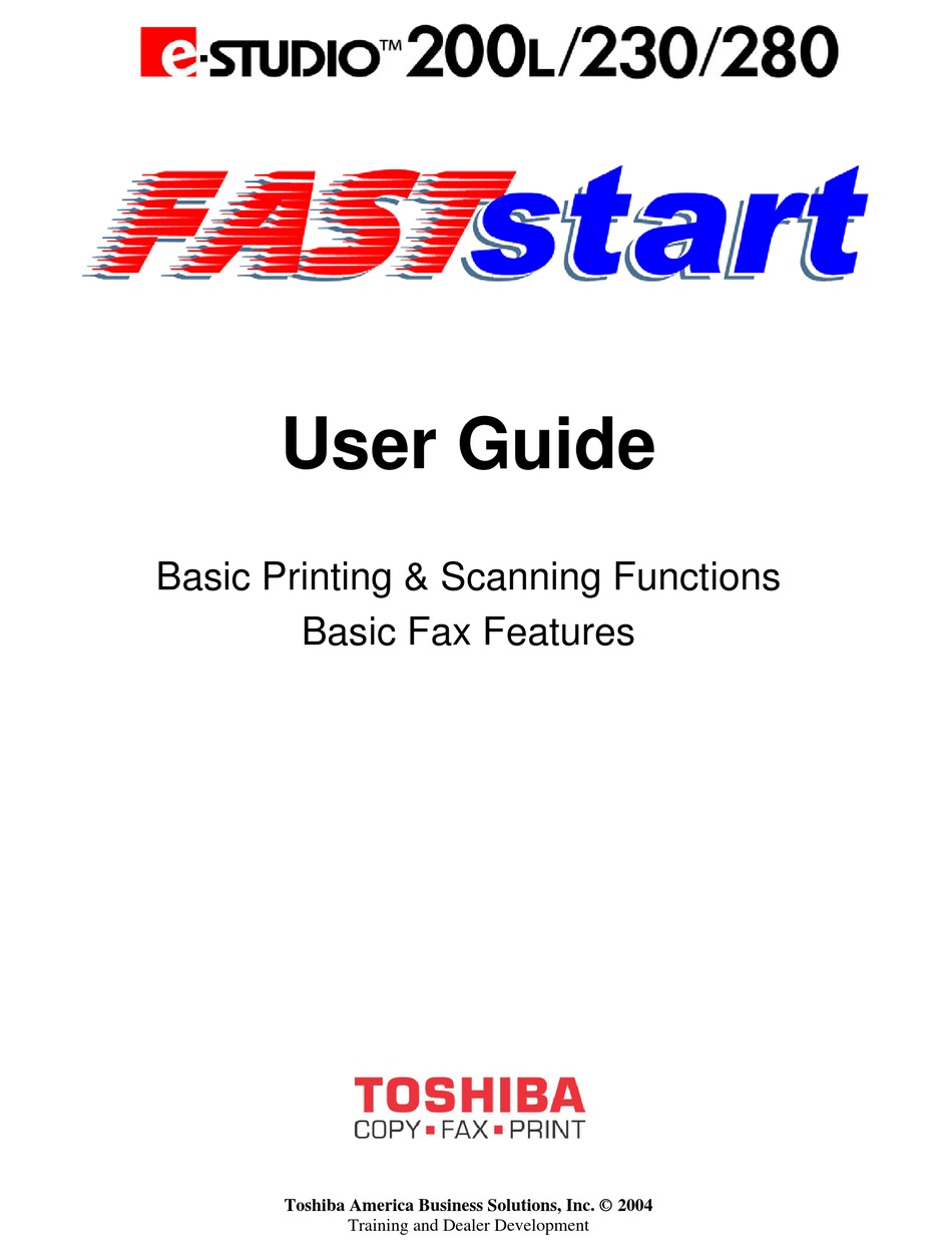 TOSHIBA E-STUDIO FASTSTART 200L USER MANUAL Pdf Download | ManualsLib