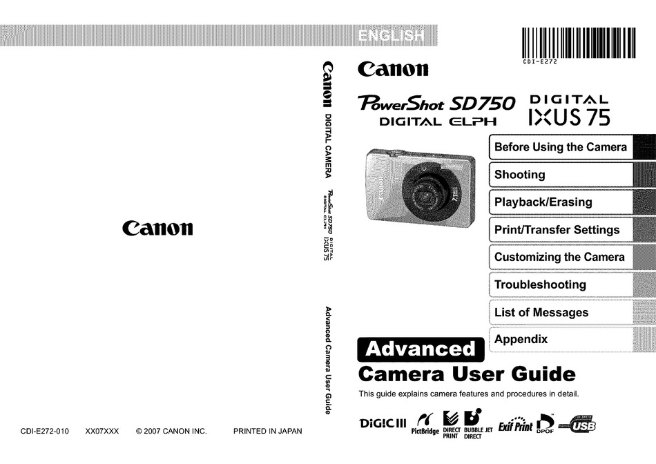 CANON POWERSHOT SD750 DIGITAL ELPH USER MANUAL Pdf Download ManualsLib