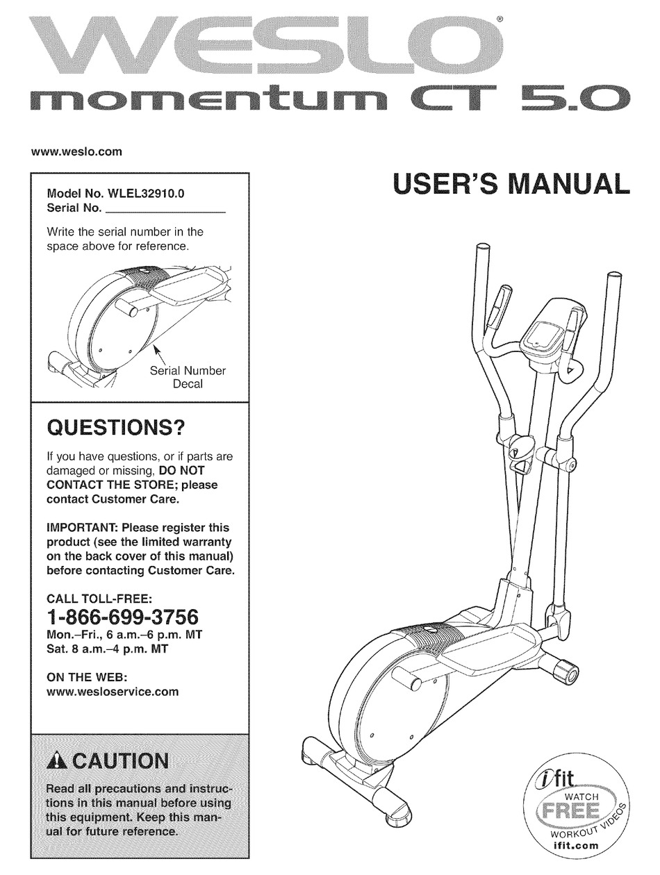 WESLO MOMENTUM CT 5.0 USER MANUAL Pdf Download ManualsLib