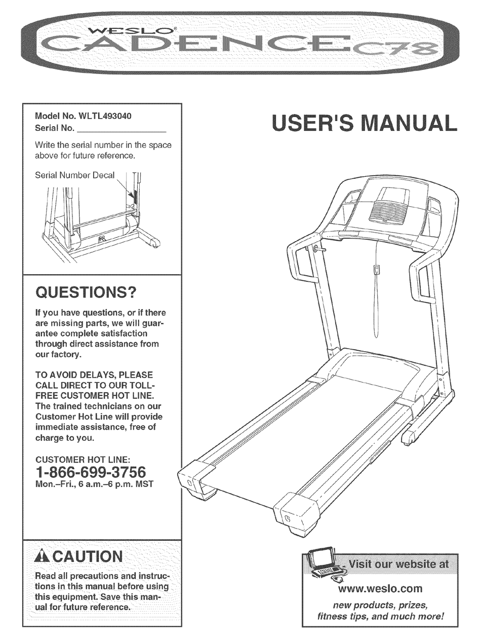 WESLO CADENCE C78 USER MANUAL Pdf Download | ManualsLib