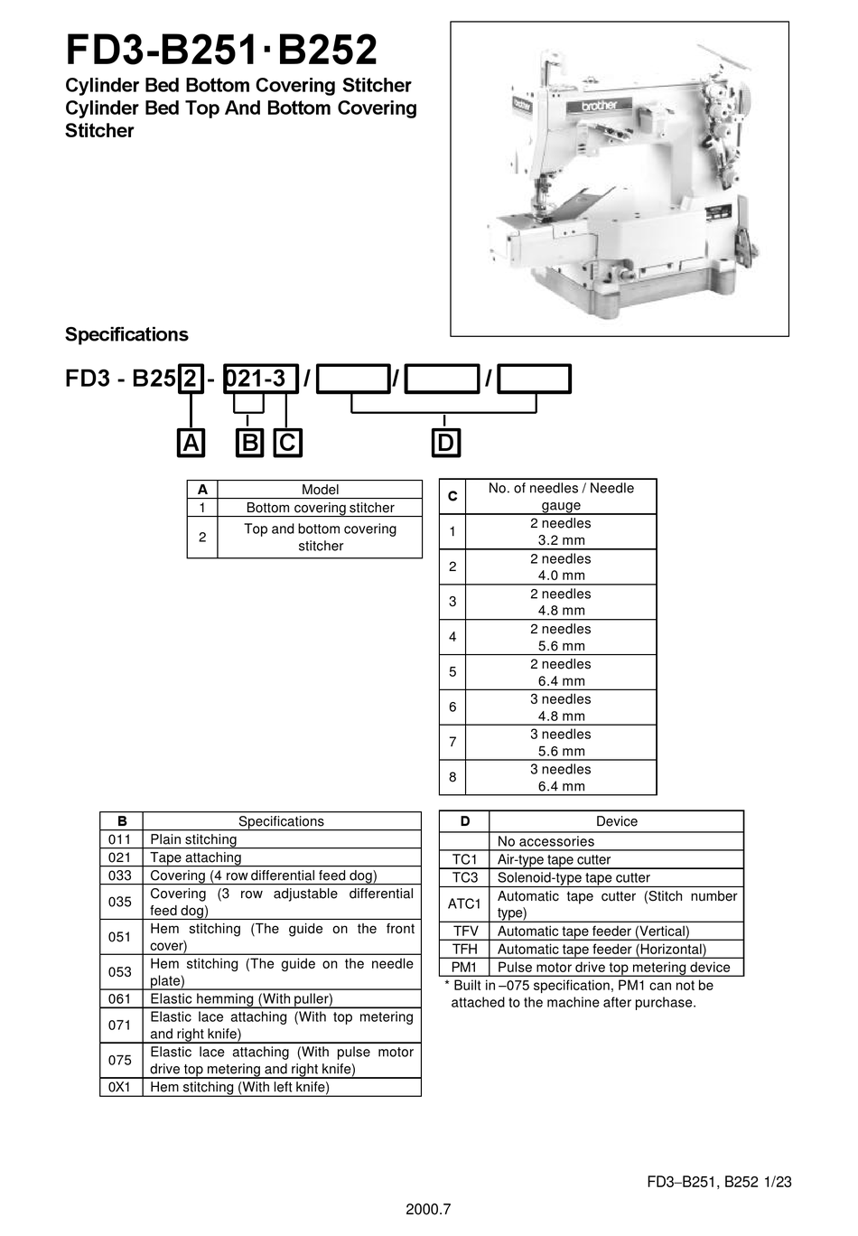 BROTHER FD3-B251 SPECIFICATIONS Pdf Download | ManualsLib