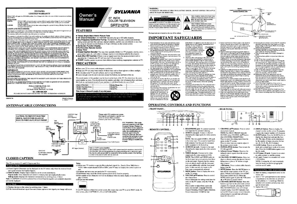 SYLVANIA SRT2127S OWNER S MANUAL Pdf Download ManualsLib   Sylvania Srt2127s 