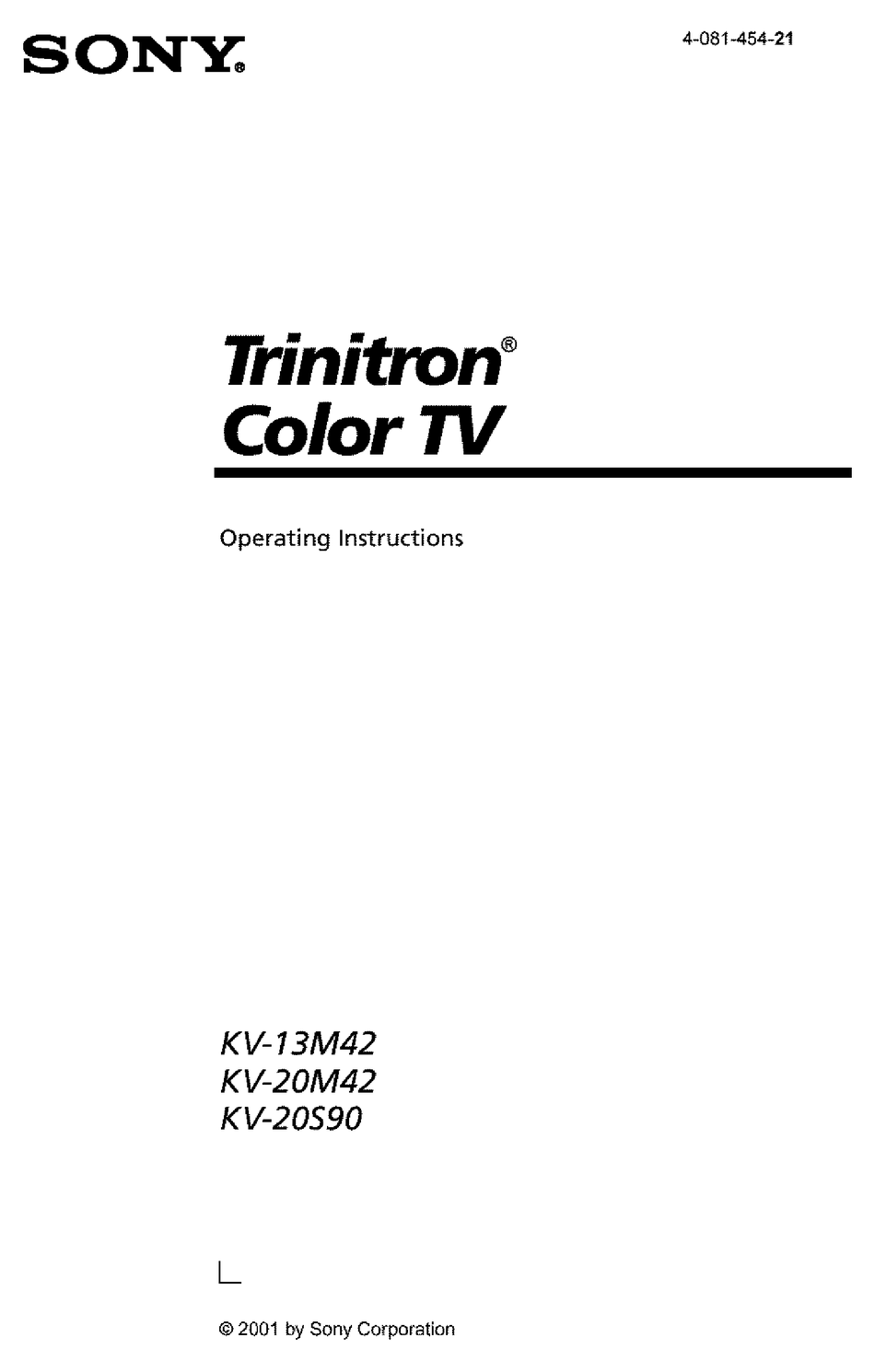 SONY TRINITRON KV-20M42 OPERATING INSTRUCTIONS MANUAL Pdf Download ...