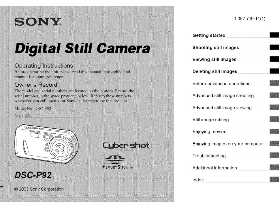 Sony Cyber Shot Dsc P92 Operating Instructions Manual Pdf Download Manualslib