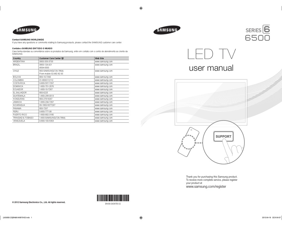 Samsung Un46es6500g User Manual Pdf Download Manualslib