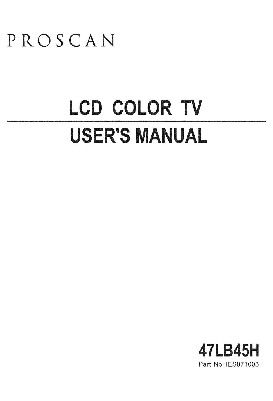 PROSCAN 47LB45H USER MANUAL Pdf Download | ManualsLib