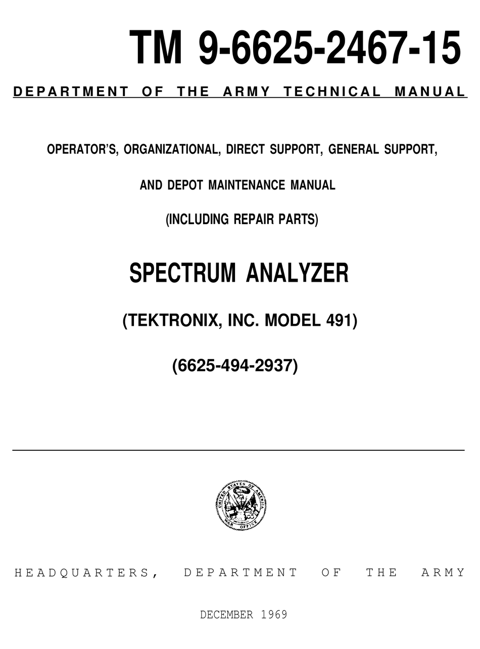 BOOK209 Tektronix TEKTRONIX 491/R491 Spectre Analyseur Instructions Manuel 