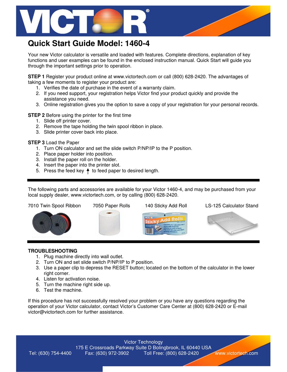 VICTOR 1460 4 QUICK START MANUAL Pdf Download ManualsLib