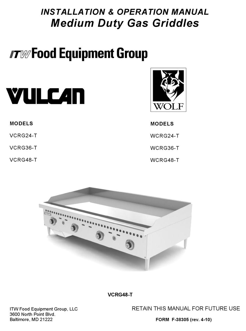 ITW FOOD EQUIPMENT GROUP VULCAN VCRG24T INSTALLATION & OPERATION