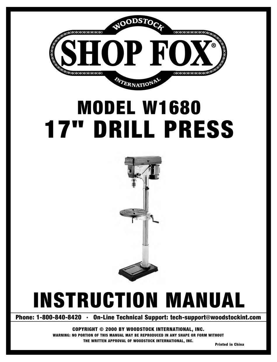 SHOP FOX W1680 INSTRUCTION MANUAL Pdf Download ManualsLib
