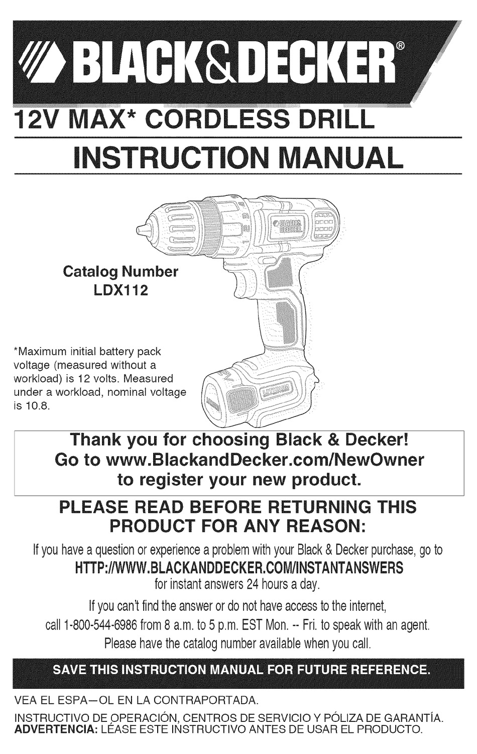 Operating Instructions - Black & Decker LDX220 Instruction Manual