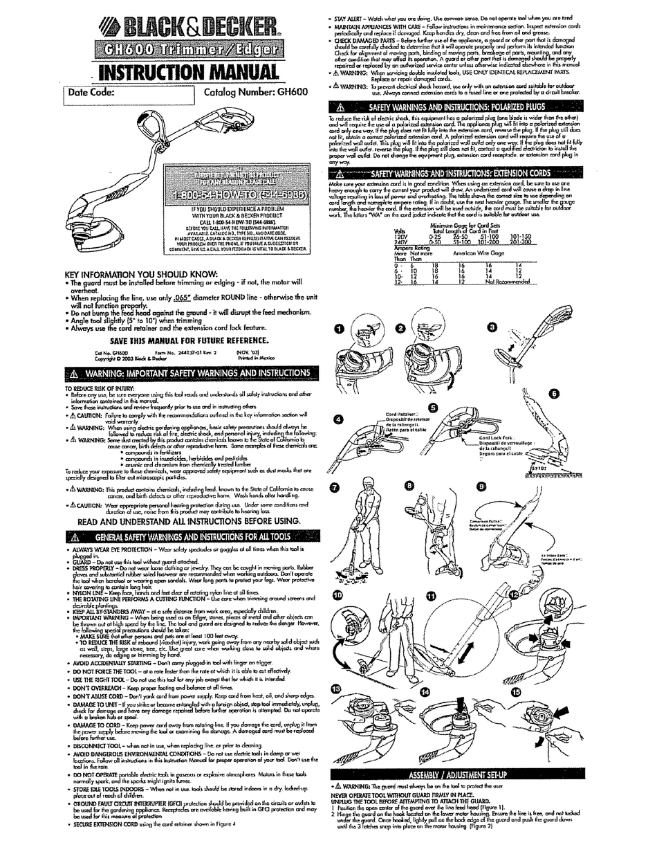 Black & Decker GH600 Type 3 Parts Diagram for Grass Trimmer