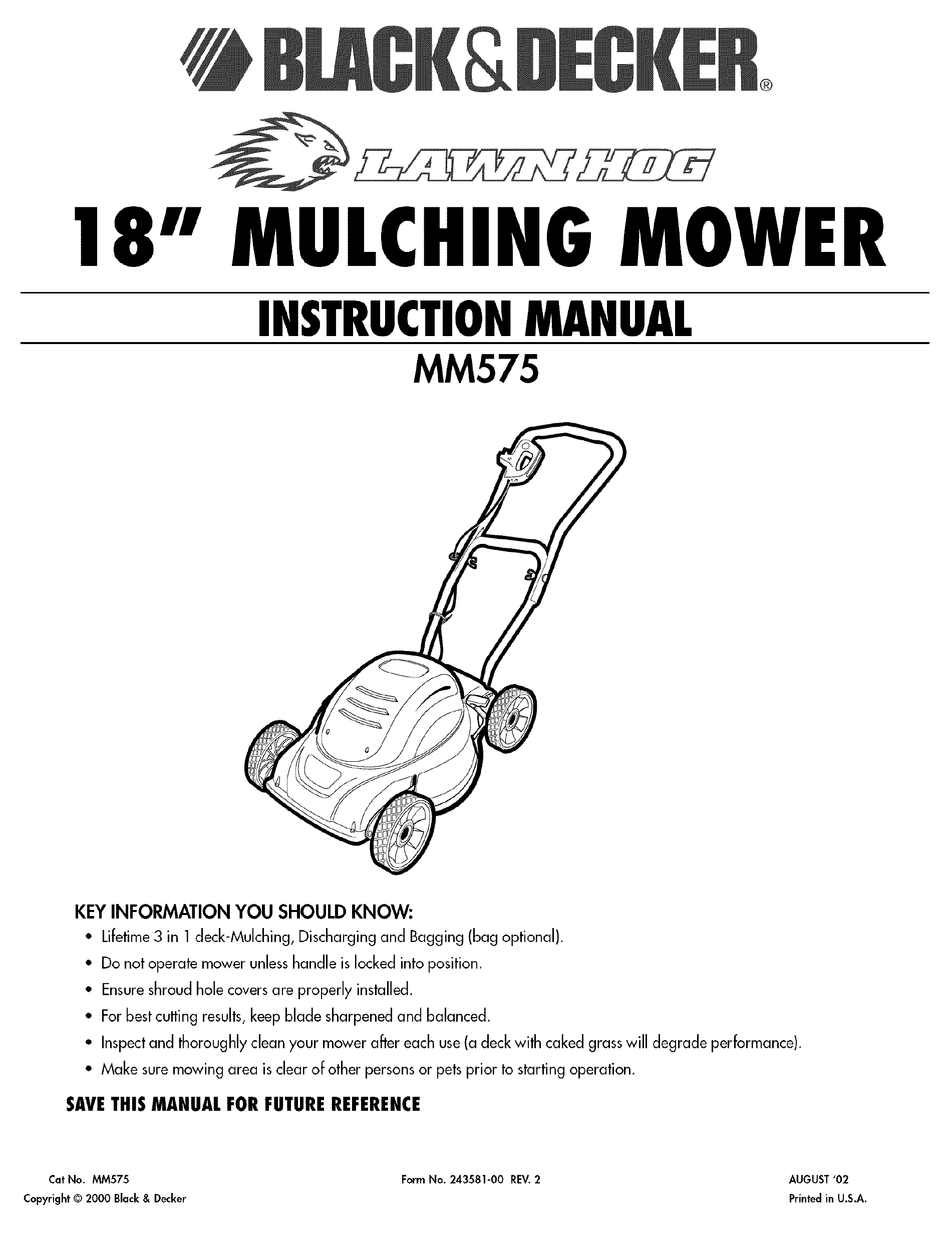 Black and Decker MM575 - 18 Electric LAWNHOG Mulching Mower 