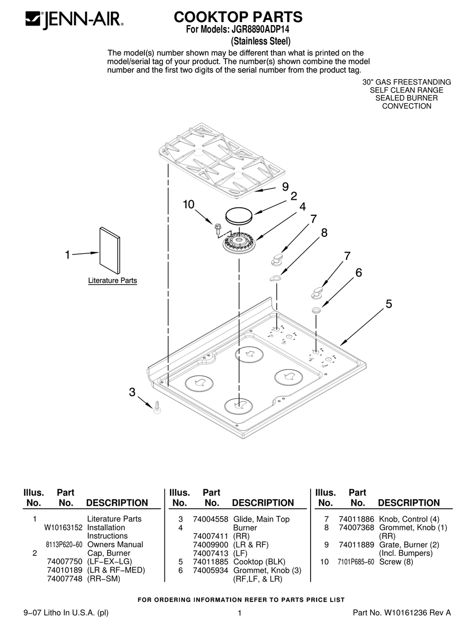 JENN-AIR JGR8890ADP14 PARTS LIST Pdf Download | ManualsLib