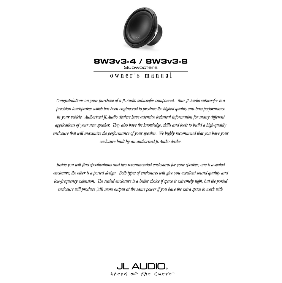 Jl Audio 8w3v3 4 Owner S Manual Pdf Download Manualslib