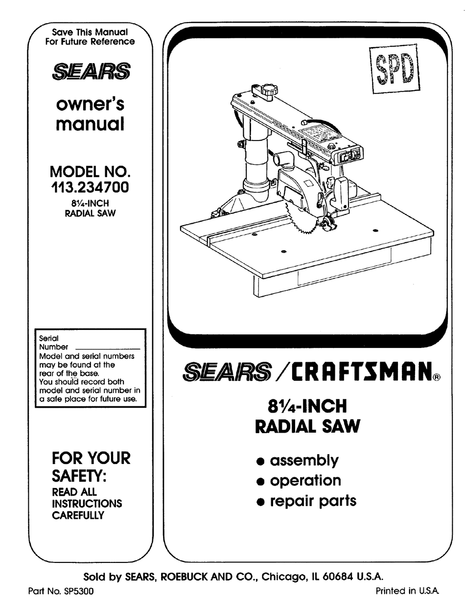 CRAFTSMAN 113.234700 OWNER'S MANUAL Pdf Download | ManualsLib