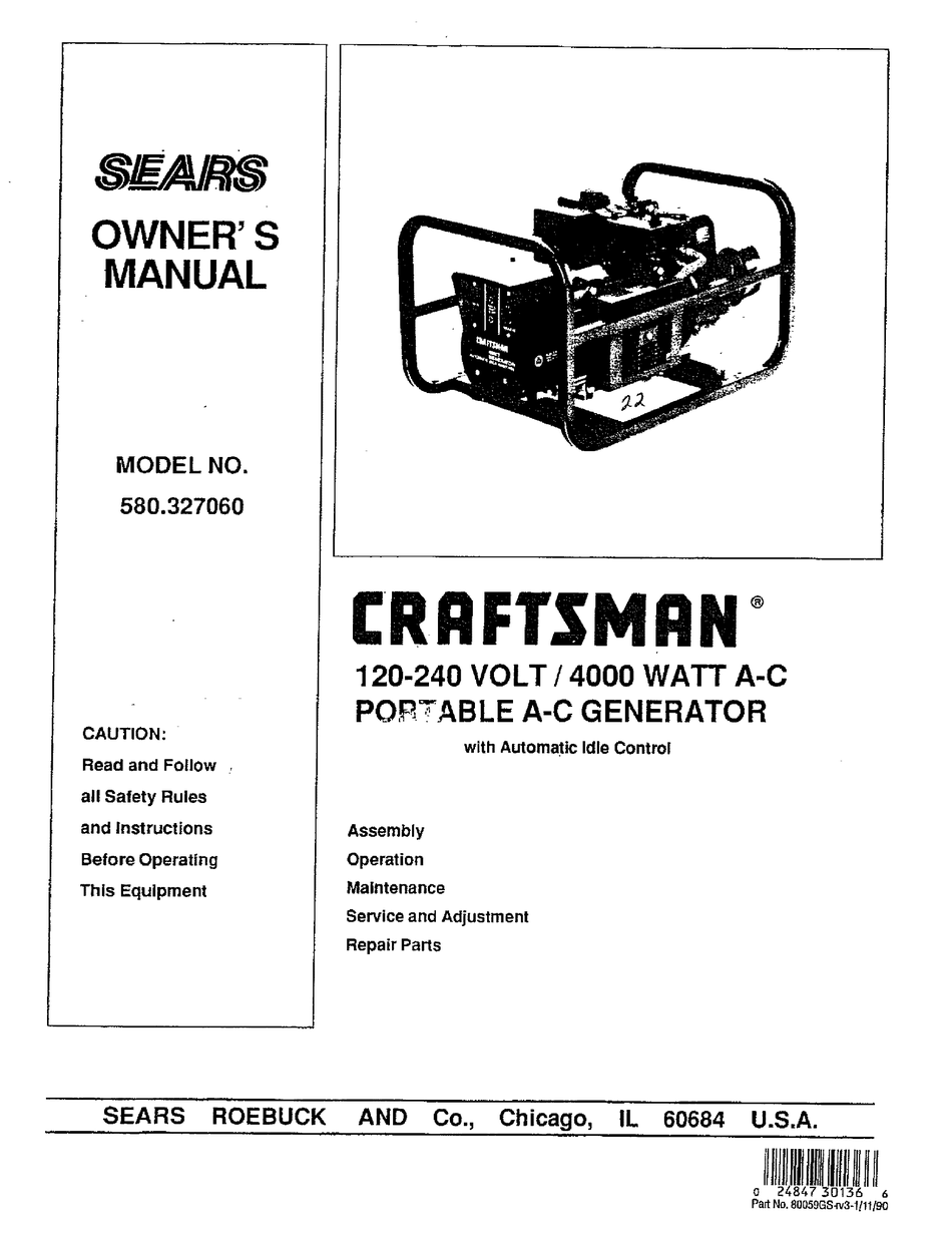CRAFTSMAN 580.327060 OWNER
