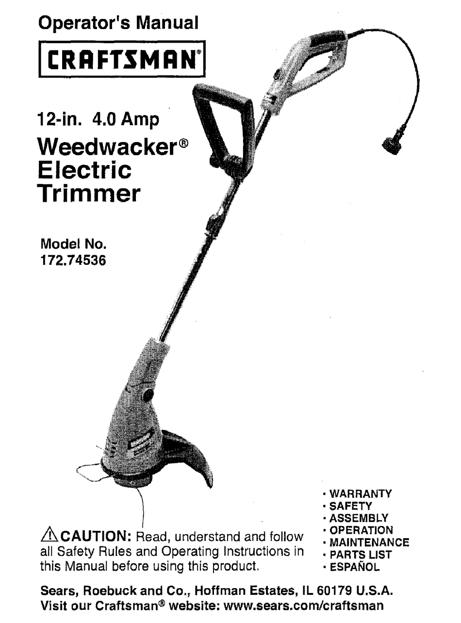 craftsman 12in weedwacker electric trimmer