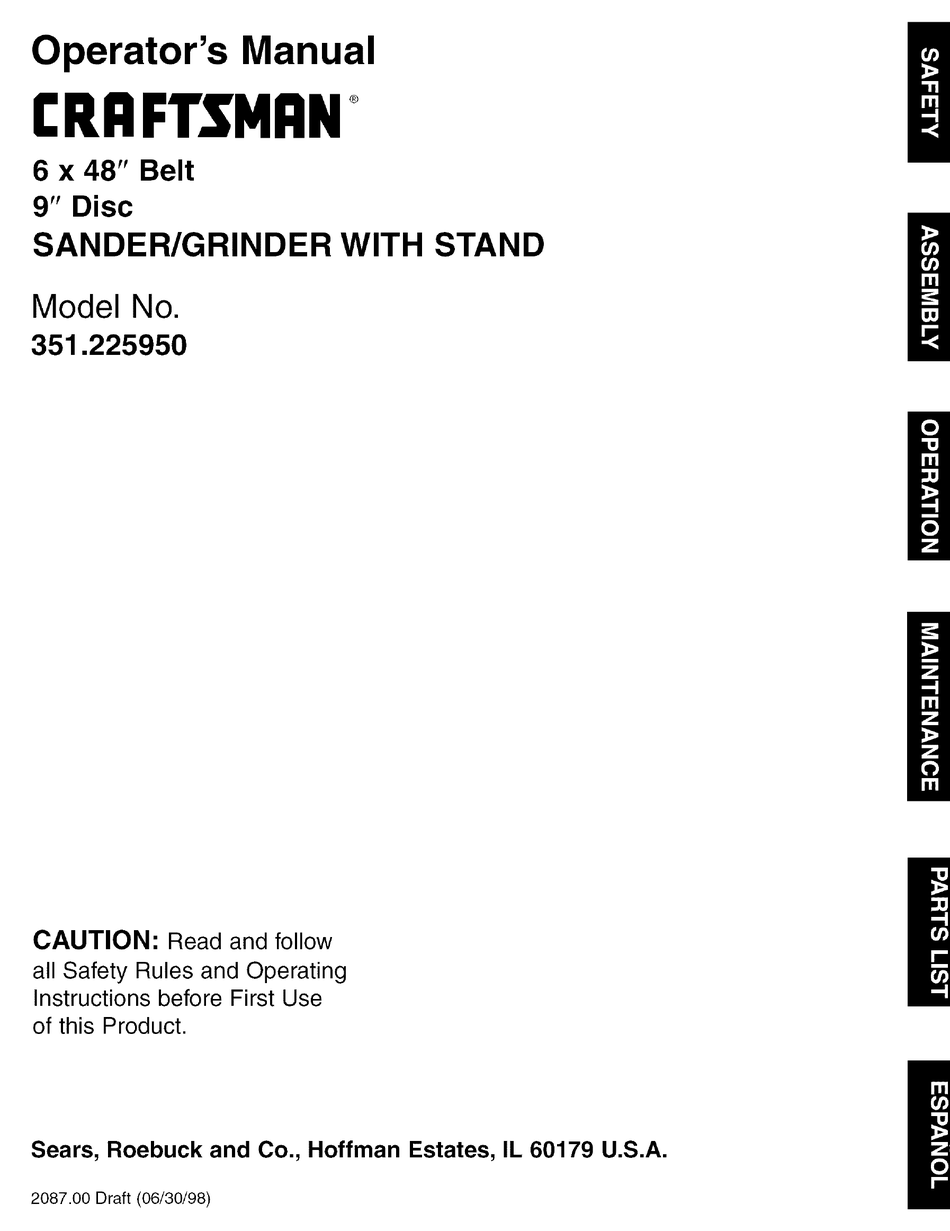 Craftsman 351.215140 Sander Owners Instruction Manual