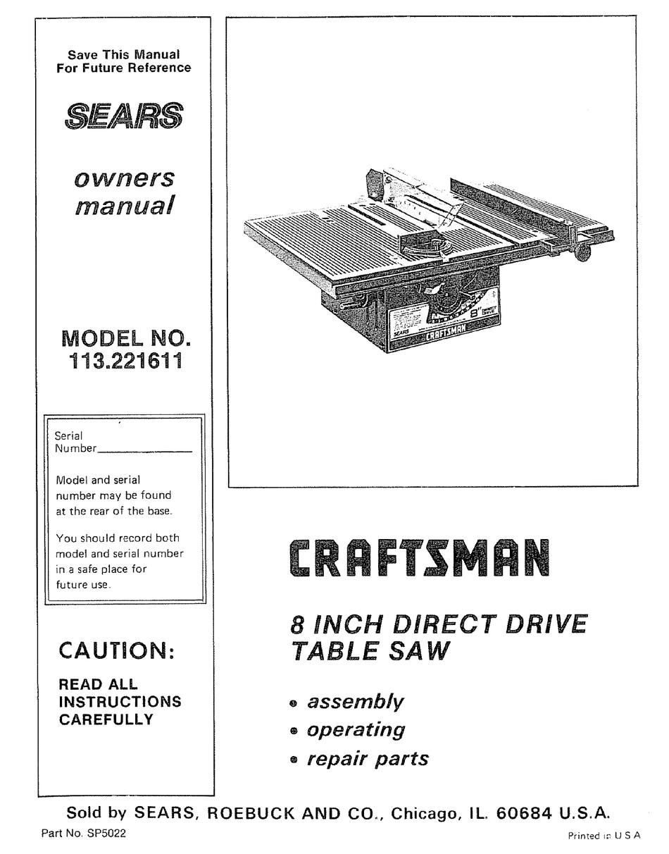 CRAFTSMAN 113.221611 OWNER'S MANUAL Pdf Download | ManualsLib